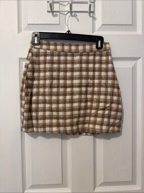 Lulu's Brown & Cream Plaid Mini Skirt